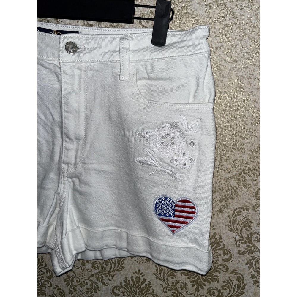 Hollister Co. hco White USA American Women's Shorts DIY Upcycled OOAK Sz. 12/13 - Picture 4 of 6
